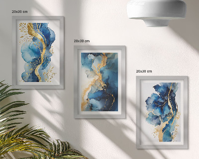 Set van ingelijste schilderijen Blauwe abstracte patronen met subtiele accenten