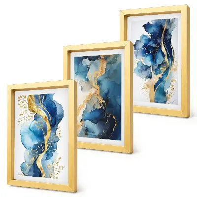 Set van ingelijste schilderijen met blauwe abstracte patronen en subtiele accenten