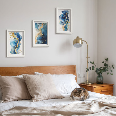 Set van ingelijste schilderijen Blauwe abstracte patronen met subtiele accenten