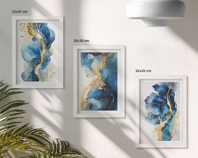 Set van ingelijste schilderijen Blauwe abstracte patronen met subtiele accenten
