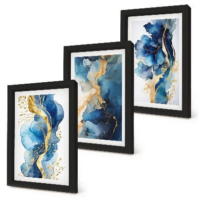 Set van ingelijste schilderijen Blauwe abstracte patronen met subtiele accenten