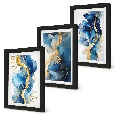 Set van ingelijste schilderijen met blauwe abstracte patronen en subtiele accenten
