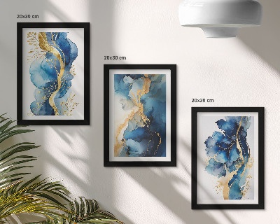 Set van ingelijste schilderijen Blauwe abstracte patronen met subtiele accenten