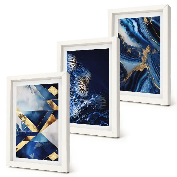 Set ingelijste schilderijen met abstracte, elegante patronen en accenten