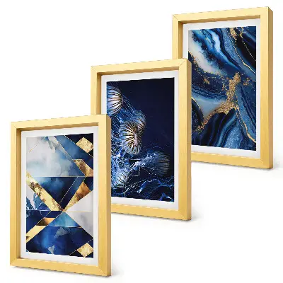 Set ingelijste schilderijen met abstracte, elegante patronen en accenten