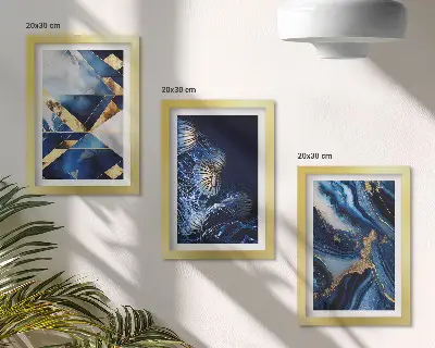 Set ingelijste schilderijen met abstracte, elegante patronen en accenten