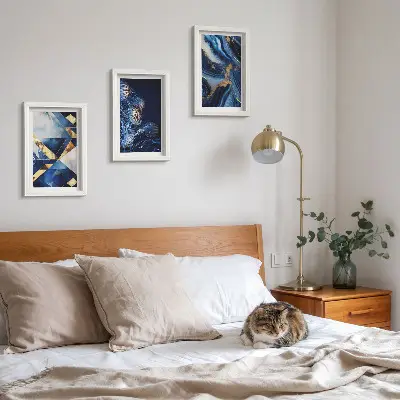 Set ingelijste schilderijen met abstracte, elegante patronen en accenten