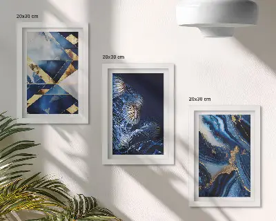 Set ingelijste schilderijen met abstracte, elegante patronen en accenten