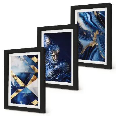 Set ingelijste schilderijen met abstracte, elegante patronen en accenten