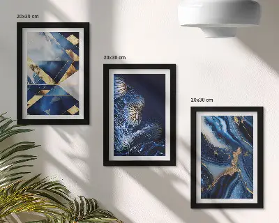 Set ingelijste schilderijen met abstracte, elegante patronen en accenten