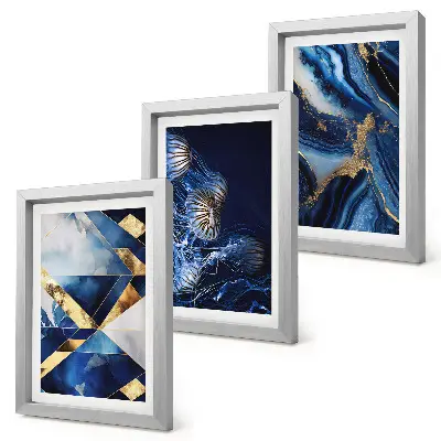 Set ingelijste schilderijen met abstracte, elegante patronen en accenten