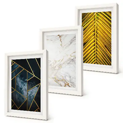 Set ingelijste schilderijen met moderne geometrische patronen en natuurlijke plantmotieven