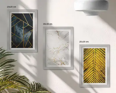 Set ingelijste schilderijen met moderne geometrische patronen en natuurlijke plantmotieven