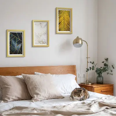 Set ingelijste schilderijen met moderne geometrische patronen en natuurlijke plantmotieven