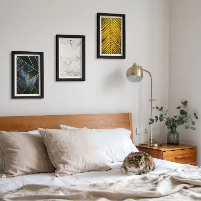 Set ingelijste schilderijen met moderne geometrische patronen en natuurlijke plantmotieven
