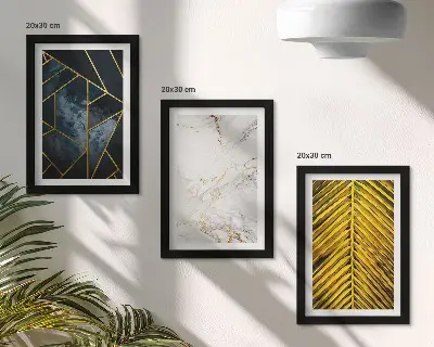 Set ingelijste schilderijen met moderne geometrische patronen en natuurlijke plantmotieven