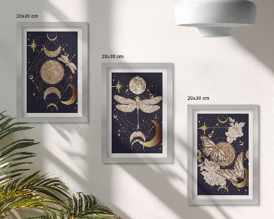 Gallery wall Natuurmotieven met de maan, de ruimte en bloemen.