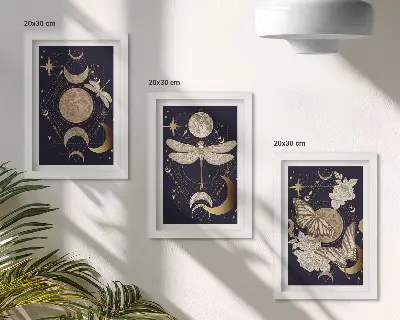 Gallerijwand met natuurmotieven van de maan, de ruimte en bloemen