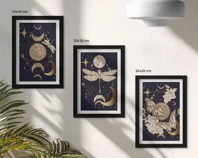 Gallerijwand met natuurmotieven van de maan, de ruimte en bloemen