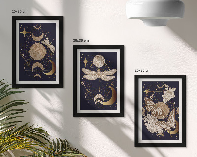 Gallery wall Natuurmotieven met de maan, de ruimte en bloemen.
