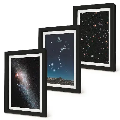 Gallery wall met kosmische landschappen van sterrenstelsels en het sterrenbeeld Schorpioen