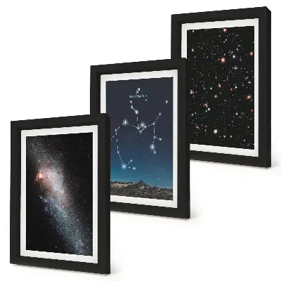 Set van ingelijste schilderijen met sterrenbeelden, constellaties en de ruimte, specifiek het sterrenbeeld Boogschutter