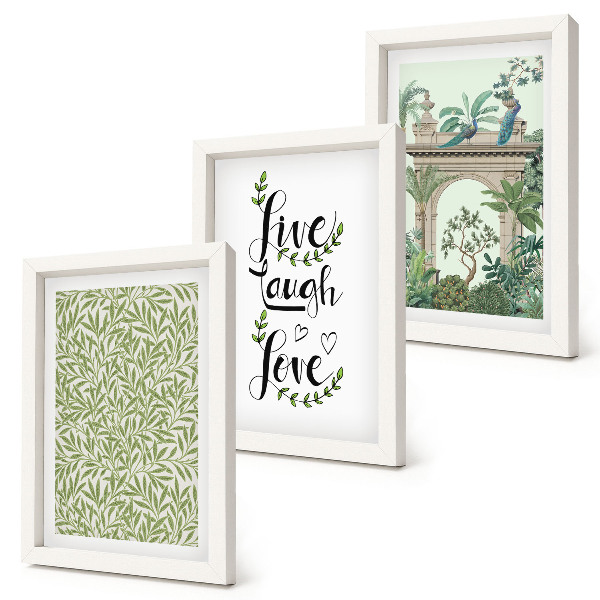 Gallery wall Groene bladeren, inscripties en exotische planten in de architectuur.