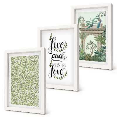 Gallery wall Groene bladeren, inscripties en exotische planten in de architectuur.
