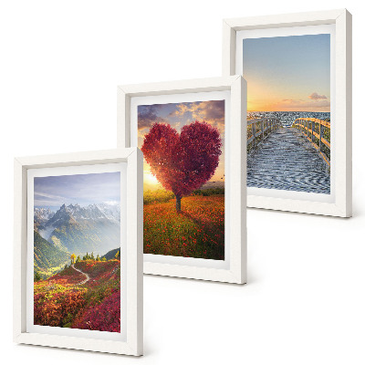 Set van ingelijste schilderijen Berglandschappen hartvormige boompier