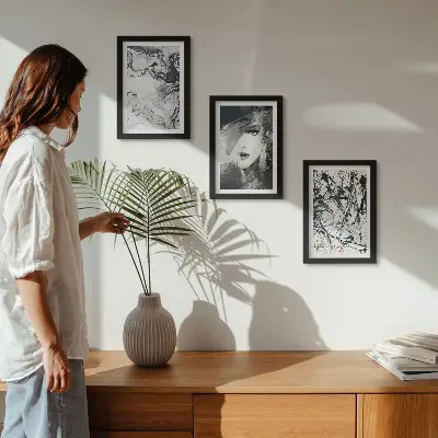 Gallery wall abstracte patronen in zwart-wittinten