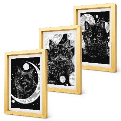 Gallery wall Zwarte katten tegen de achtergrond van de maan en planeten in de ruimte.