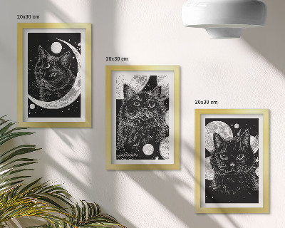 Gallery wall Zwarte katten tegen de achtergrond van de maan en planeten in de ruimte.