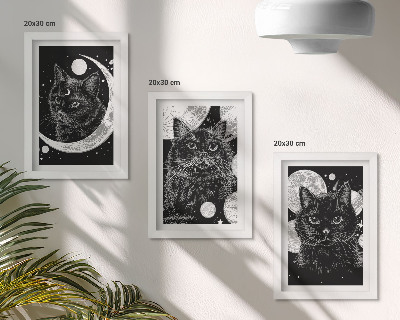 Gallery wall Zwarte katten tegen de achtergrond van de maan en planeten in de ruimte.