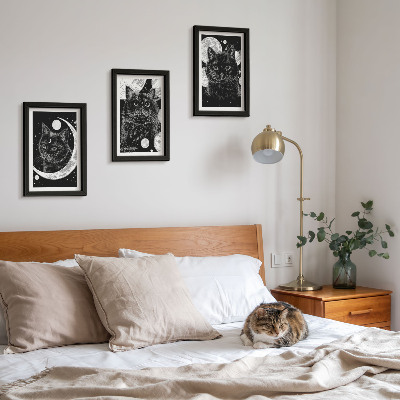 Gallery wall Zwarte katten tegen de achtergrond van de maan en planeten in de ruimte.