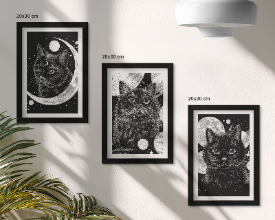 Gallery wall Zwarte katten tegen de achtergrond van de maan en planeten in de ruimte.