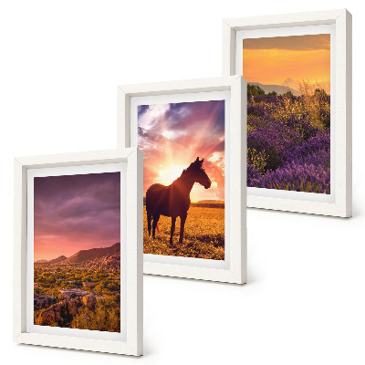 Set van ingelijste schilderijen Berglandschappen met paarden en lavendelvelden