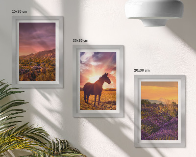 Set van ingelijste schilderijen Berglandschappen met paarden en lavendelvelden