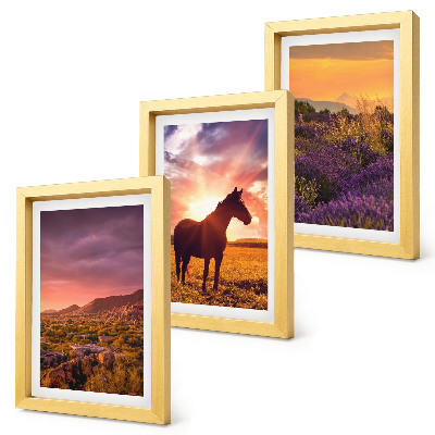 Set van ingelijste schilderijen Berglandschappen met paarden en lavendelvelden