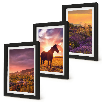 Set van ingelijste schilderijen Berglandschappen met paarden en lavendelvelden