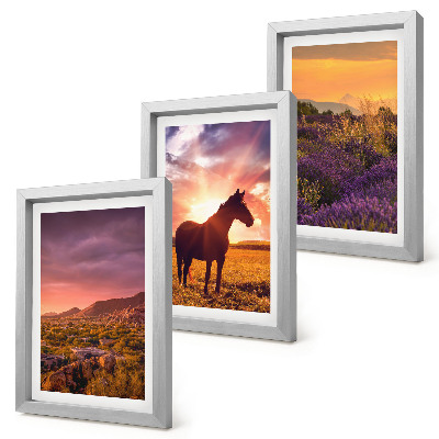 Set van ingelijste schilderijen Berglandschappen met paarden en lavendelvelden