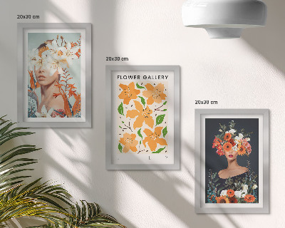 Gallery wall Bloemenportretten met kleurrijke boeketten en bladeren.