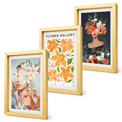 Gallery wall Bloemenportretten met kleurrijke boeketten en bladeren.
