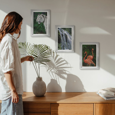 Gallery wall Tijgerwaterval en roze flamingo's in de natuur