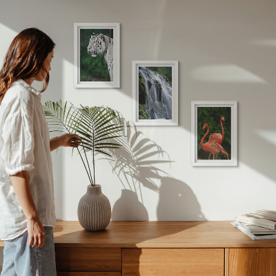 Gallery wall Tijgerwaterval en roze flamingo's in de natuur