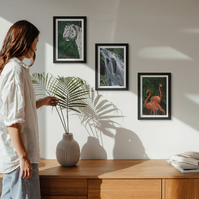 Gallery wall Tijgerwaterval en roze flamingo's in de natuur