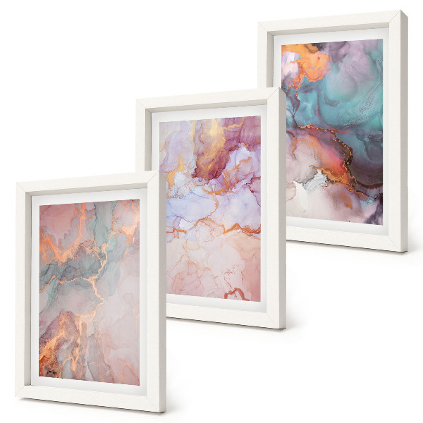 Set van ingelijste schilderijen Abstracte patronen in pastelkleuren met accenten.