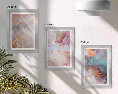 Set van ingelijste schilderijen Abstracte patronen in pastelkleuren met accenten.