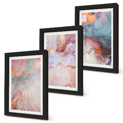 Set van ingelijste schilderijen Abstracte patronen in pastelkleuren met accenten.