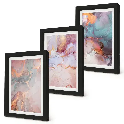 Set ingelijste schilderijen met abstracte patronen in pastelkleuren en accenten