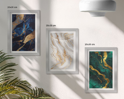 Gallery wall Abstracte patronen in blauwe en groene tinten.